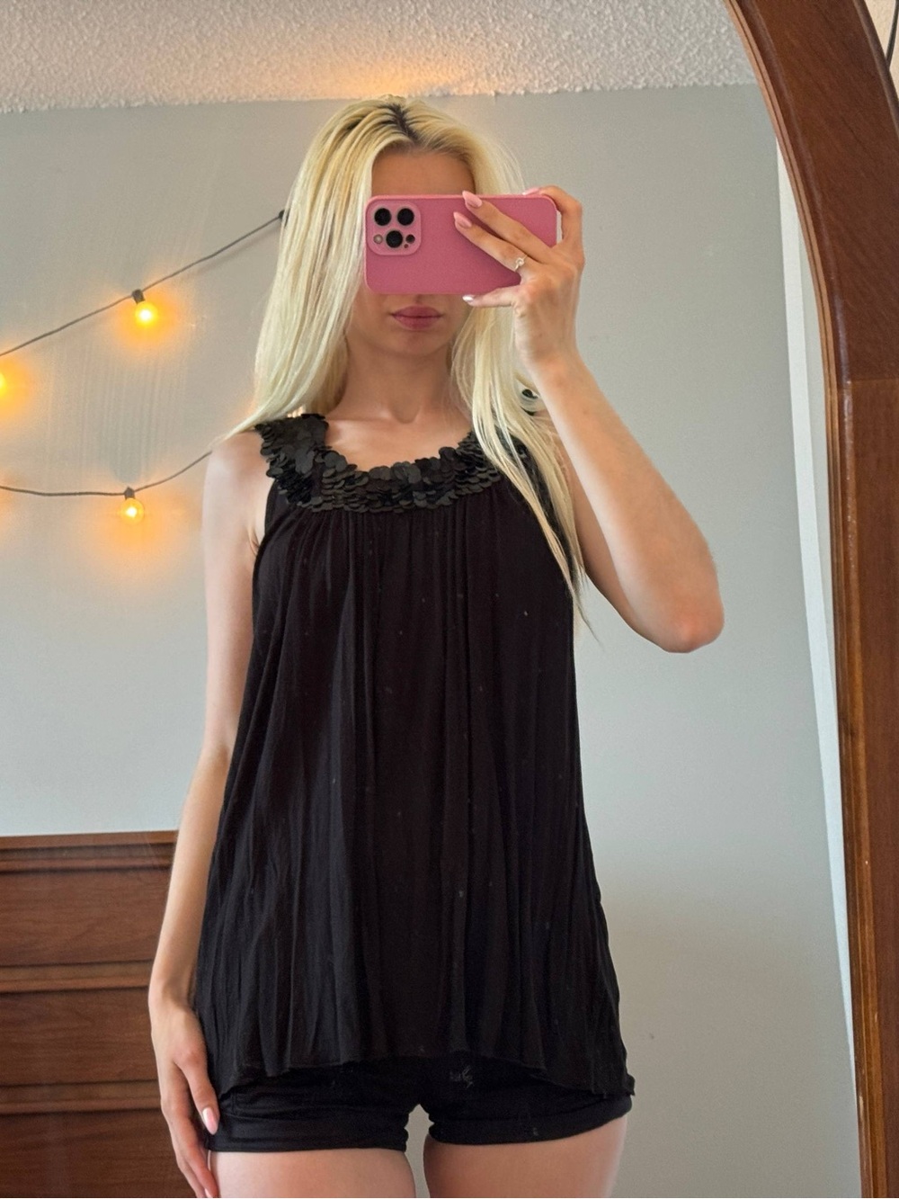 Black Tunic Top with Subtle Neck Trim